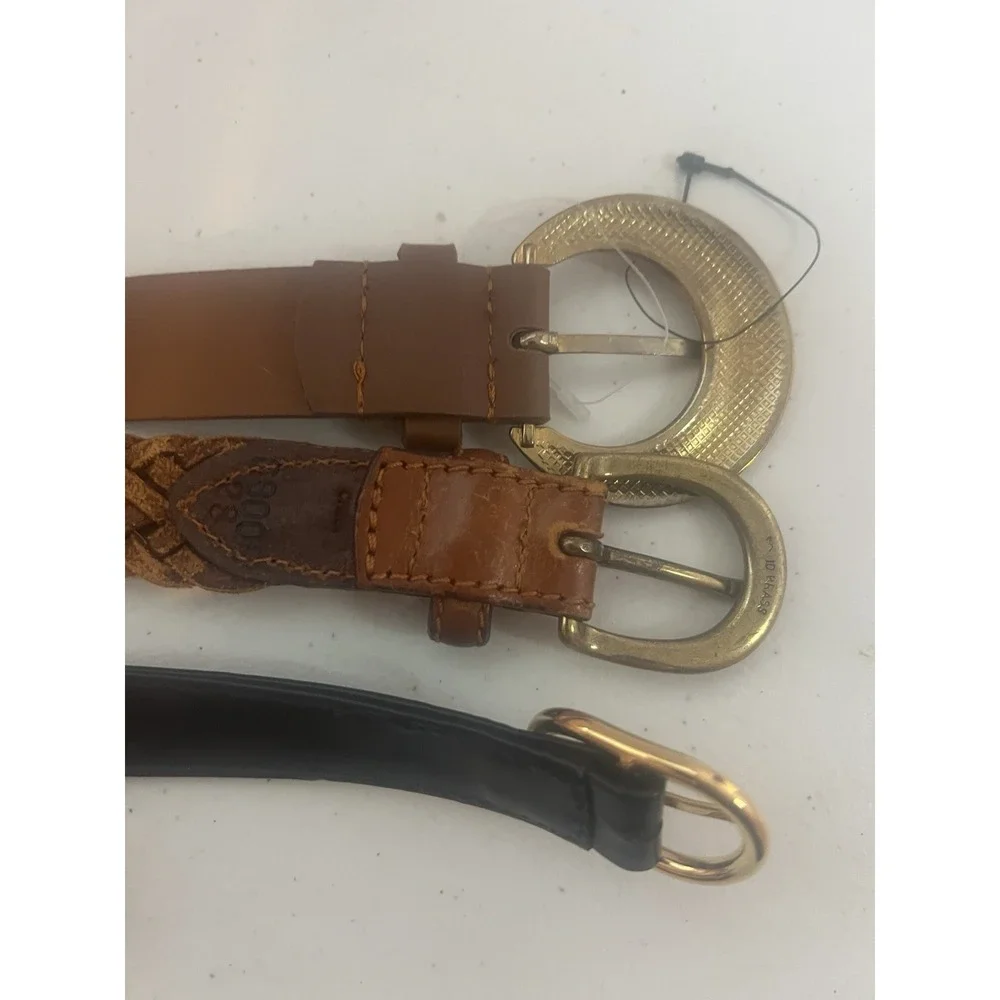 Women's Brown Woven Circle Buckle Black Gold Belt Lot Small Medium
